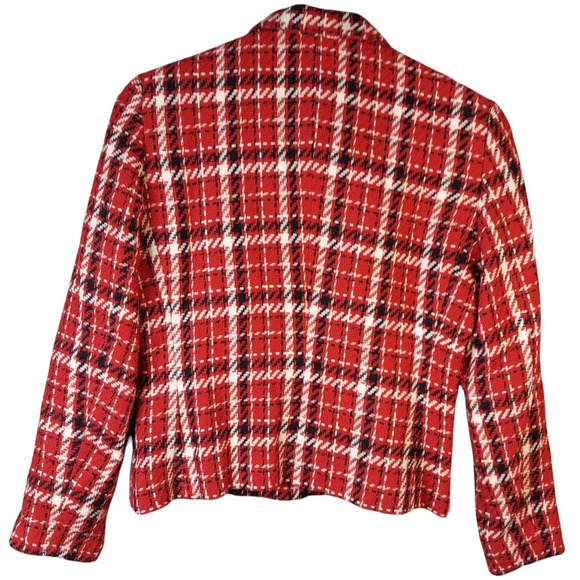 Vintage Women's Red, Black, & White Plaid Wool Blend Blazer Size 10P - Picture 2 of 6